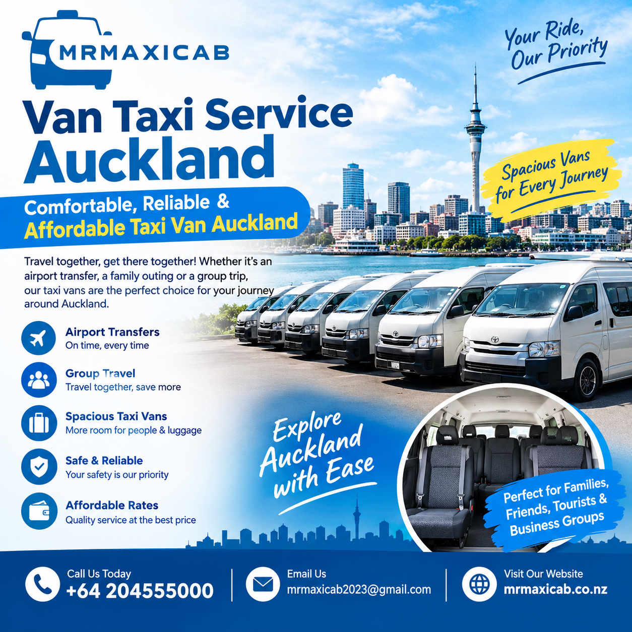 Van Taxi Service Auckland Comfortable and Affordable Group Travel